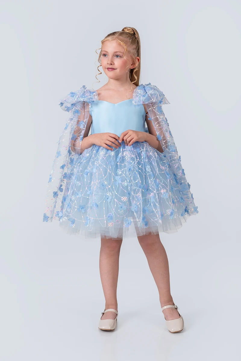 Papatya Model Kız Çocuk Abiye Elbise  - MAVİ