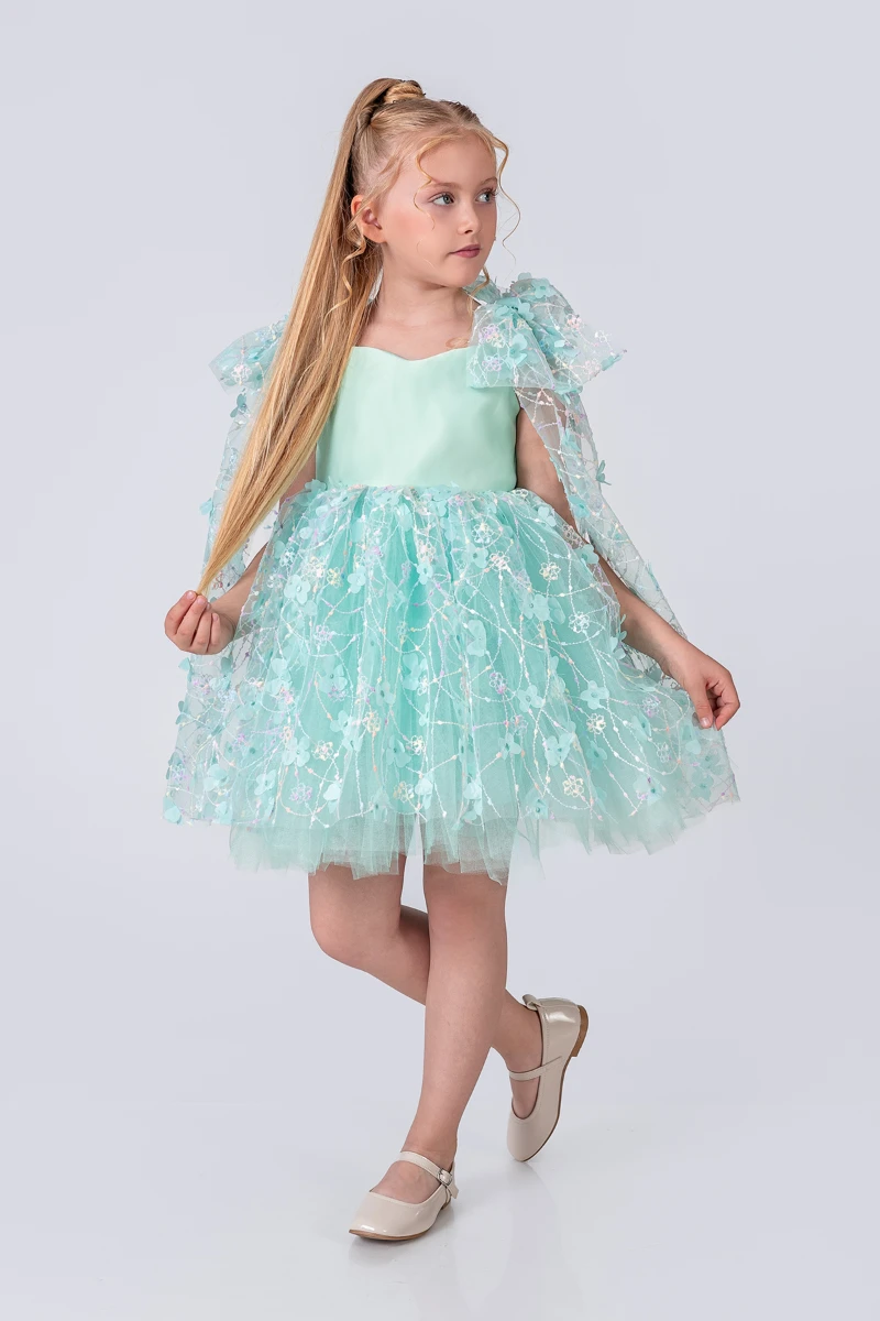 Papatya Model Kız Çocuk Abiye Elbise  - YEŞİL