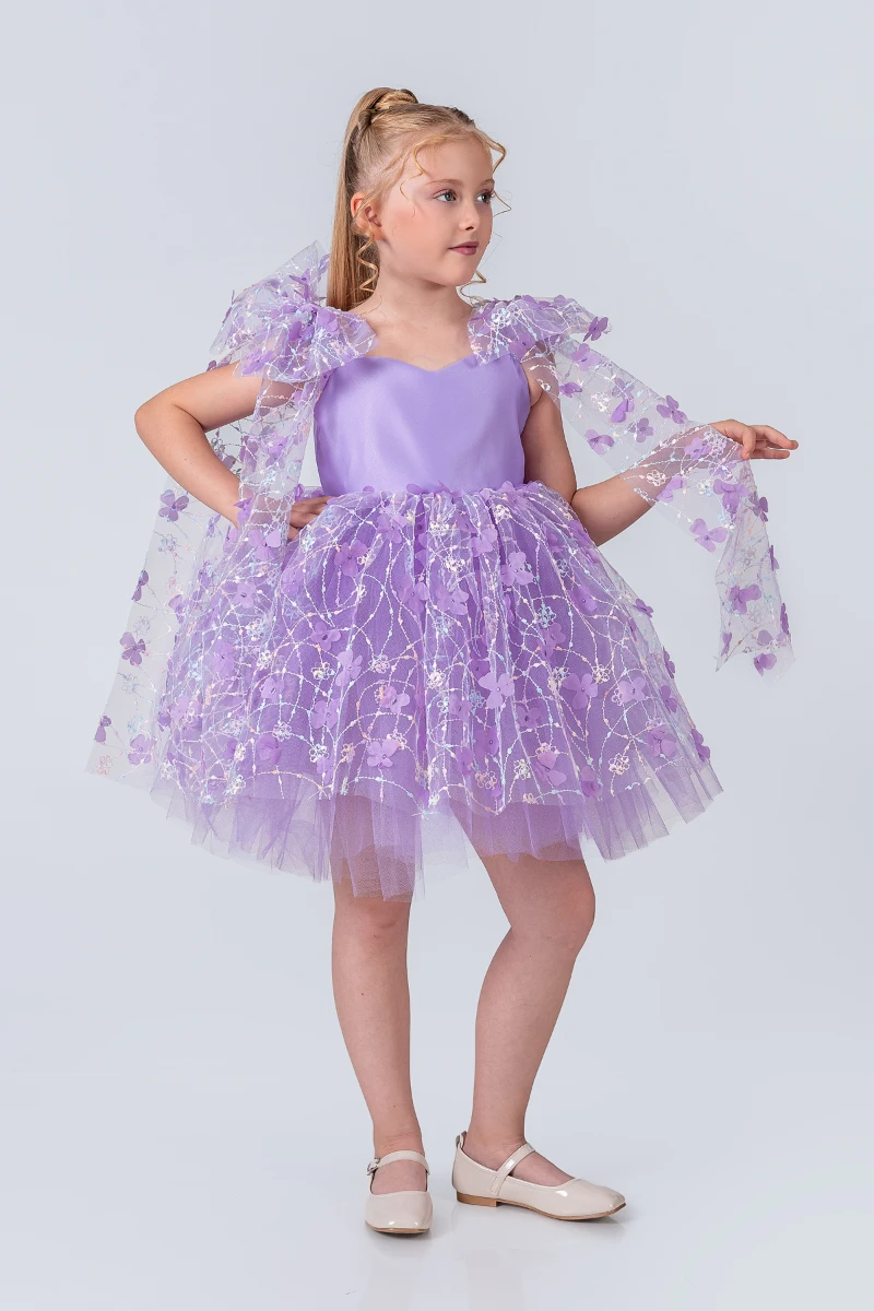 Papatya Model Kız Çocuk Abiye Elbise  - LİLA