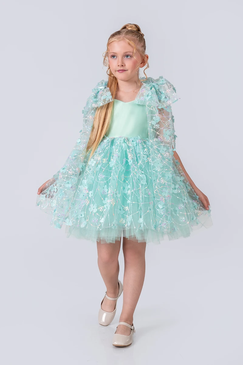 Papatya Model Kız Çocuk Abiye Elbise  - YEŞİL