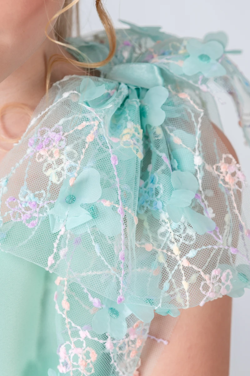 Papatya Model Kız Çocuk Abiye Elbise  - YEŞİL