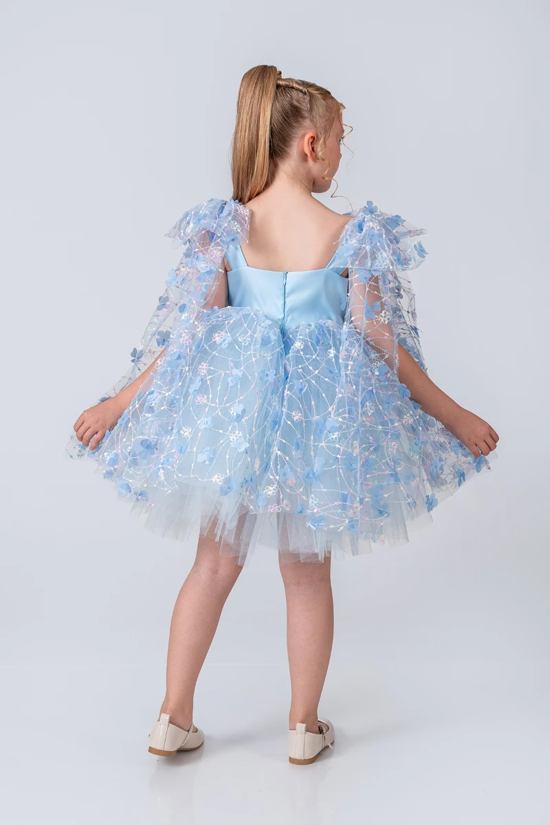 Papatya Model Kız Çocuk Abiye Elbise  - MAVİ