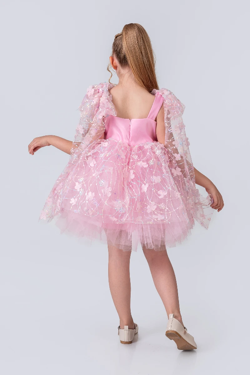 Papatya Model Kız Çocuk Abiye Elbise  - PEMBE