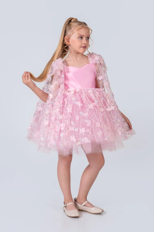 Papatya Model Kız Çocuk Abiye Elbise  - PEMBE