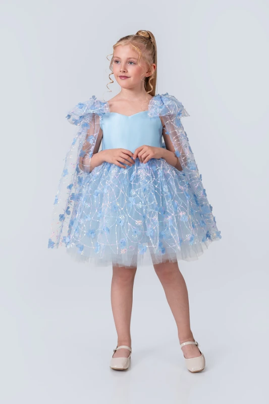 Papatya Model Kız Çocuk Abiye Elbise  - MAVİ