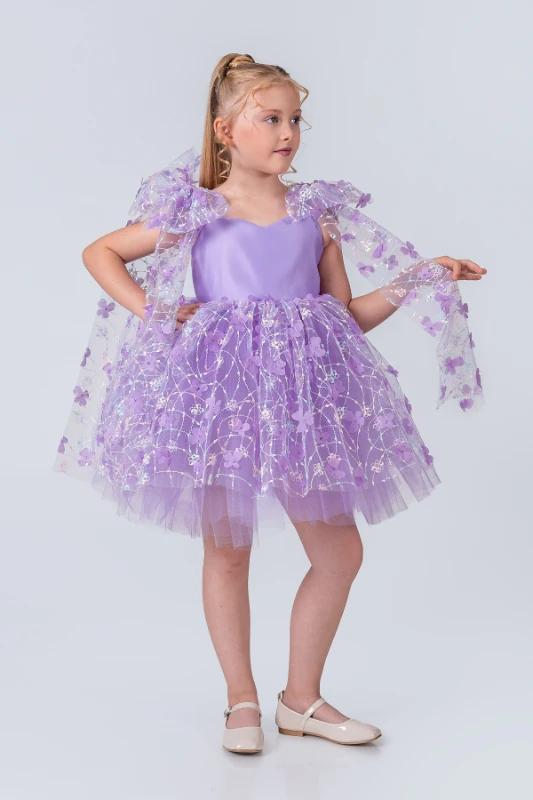 Papatya Model Kız Çocuk Abiye Elbise  - LİLA