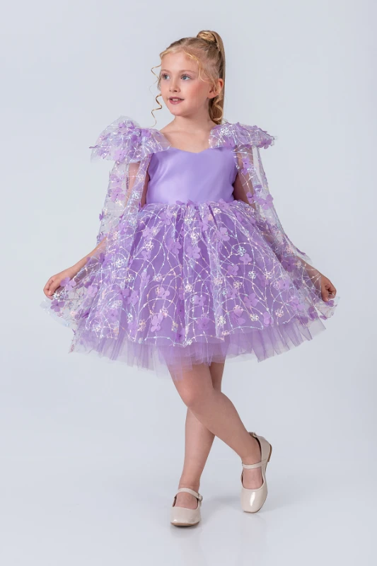 Papatya Model Kız Çocuk Abiye Elbise  - LİLA