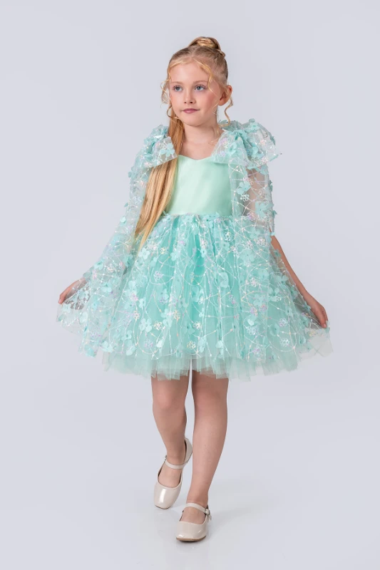 Papatya Model Kız Çocuk Abiye Elbise  - YEŞİL