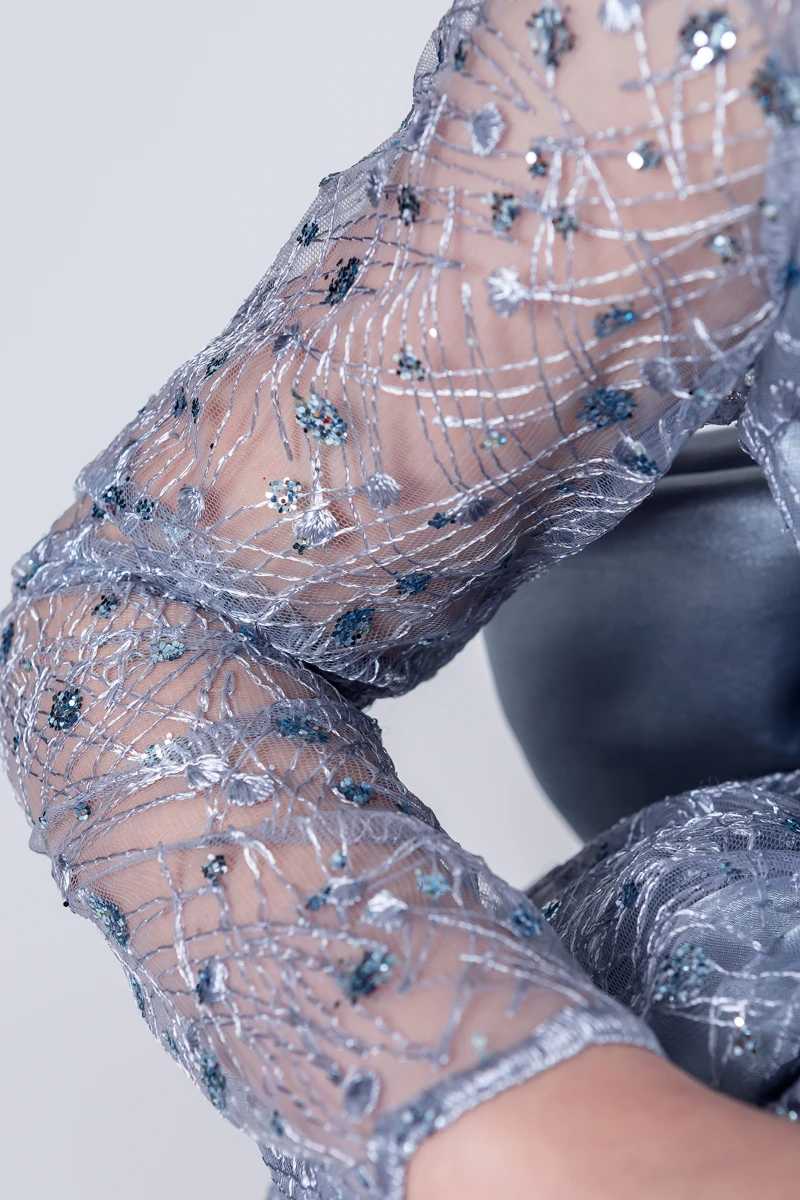 Kız Çocuk Abiye Elbise Payetli Tül Kabarık Model 3-12 Yaş - MAVİ