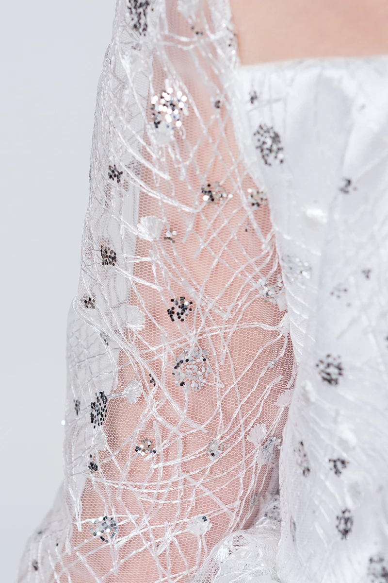 Kız Çocuk Abiye Elbise Payetli Tül Kabarık Model 3-12 Yaş - BEYAZ