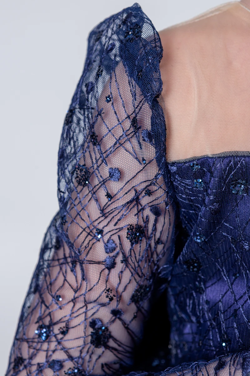 Kız Çocuk Abiye Elbise Payetli Tül Kabarık Model 3-12 Yaş - LACİVERT