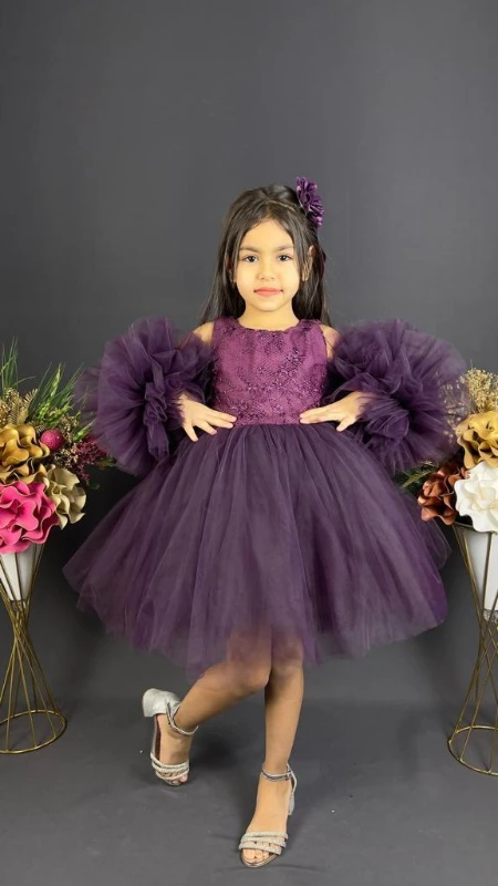 Kız Çocuk Dantelli Ponpon Elbise  - MÜRDÜM