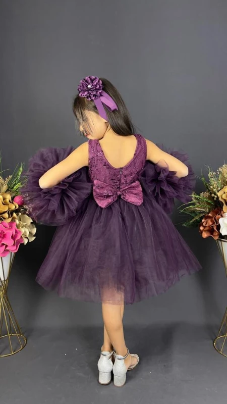 Kız Çocuk Dantelli Ponpon Elbise  - MÜRDÜM