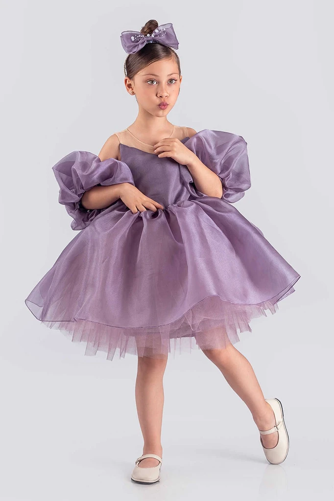 Kız Çocuk Abiye Elbise Prenses Model Kabarık  - LİLA