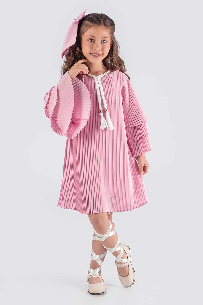 Kız Çocuk Elbise Piliseli Şık - PEMBE