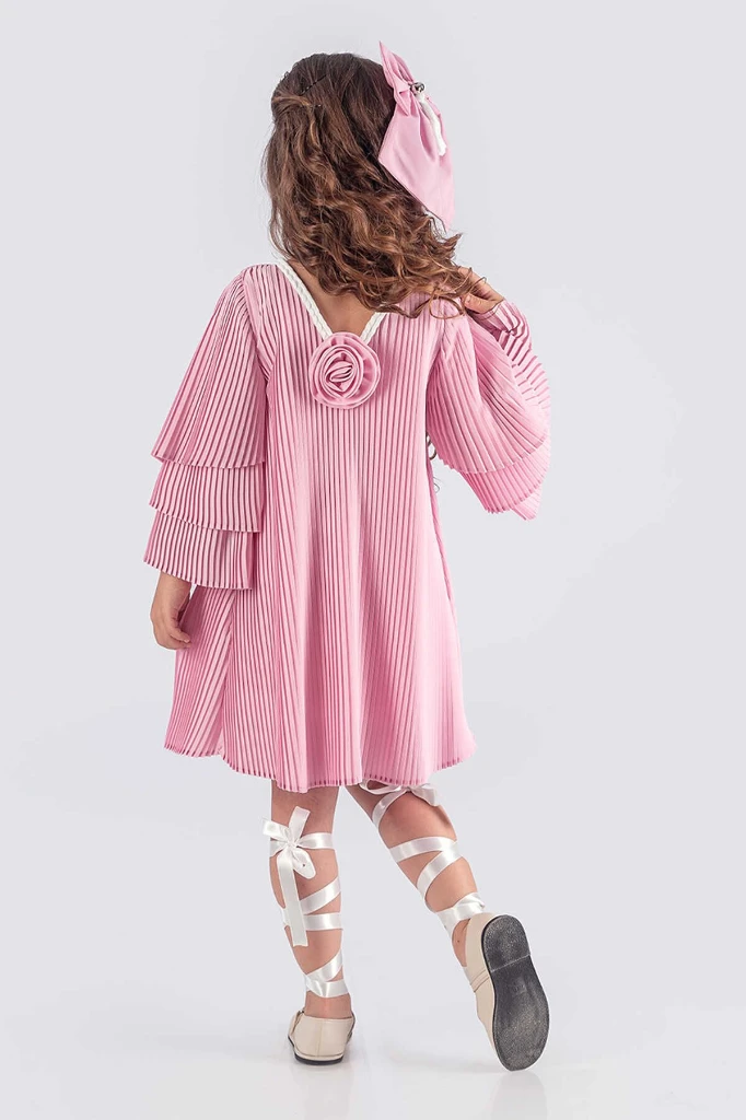 Kız Çocuk Elbise Piliseli Şık - PEMBE