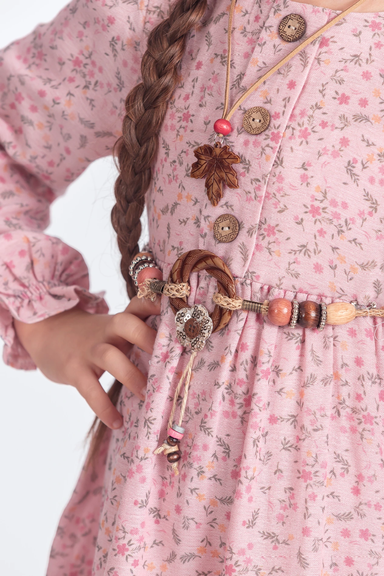 Kız Çocuk Uzun Kol Elbise Müslin Kumaş - KOYU PEMBE