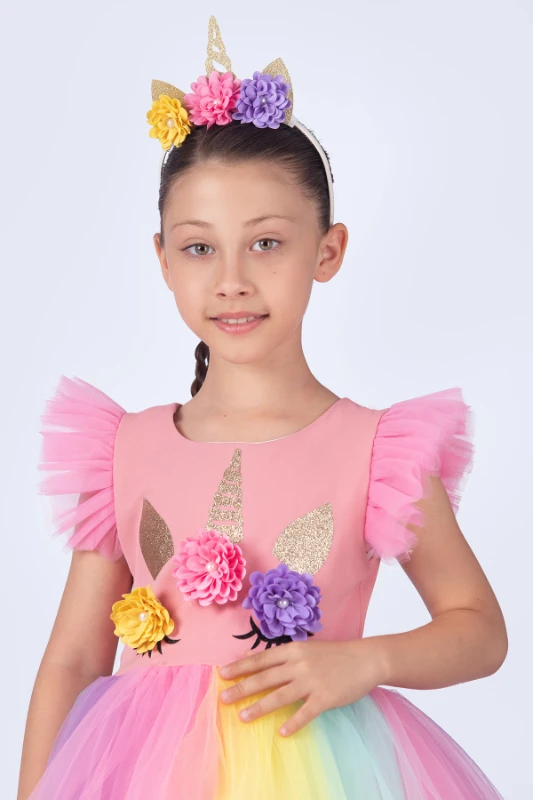Unicorn Kız Çocuk Doğum Günü Ve Parti Elbisesi  - PUDRA