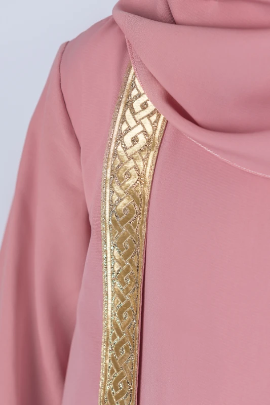 Eşarplı Ferace Medine İpek Kumaş Kız Çocuk  - PEMBE