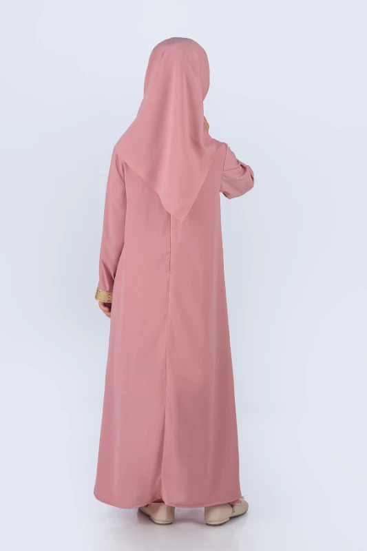 Eşarplı Ferace Medine İpek Kumaş Kız Çocuk  - PEMBE
